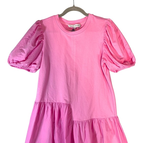 English Factory size Small Pink Puff Sleeve Tiered Cute Dress Drop Waist NWT - Picture 4 of 11